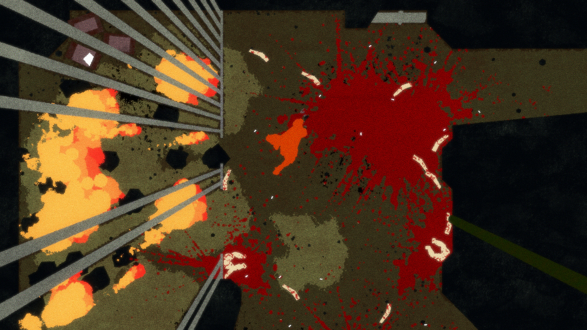 The ape charges through a guarded passage beneath a burst of colour.