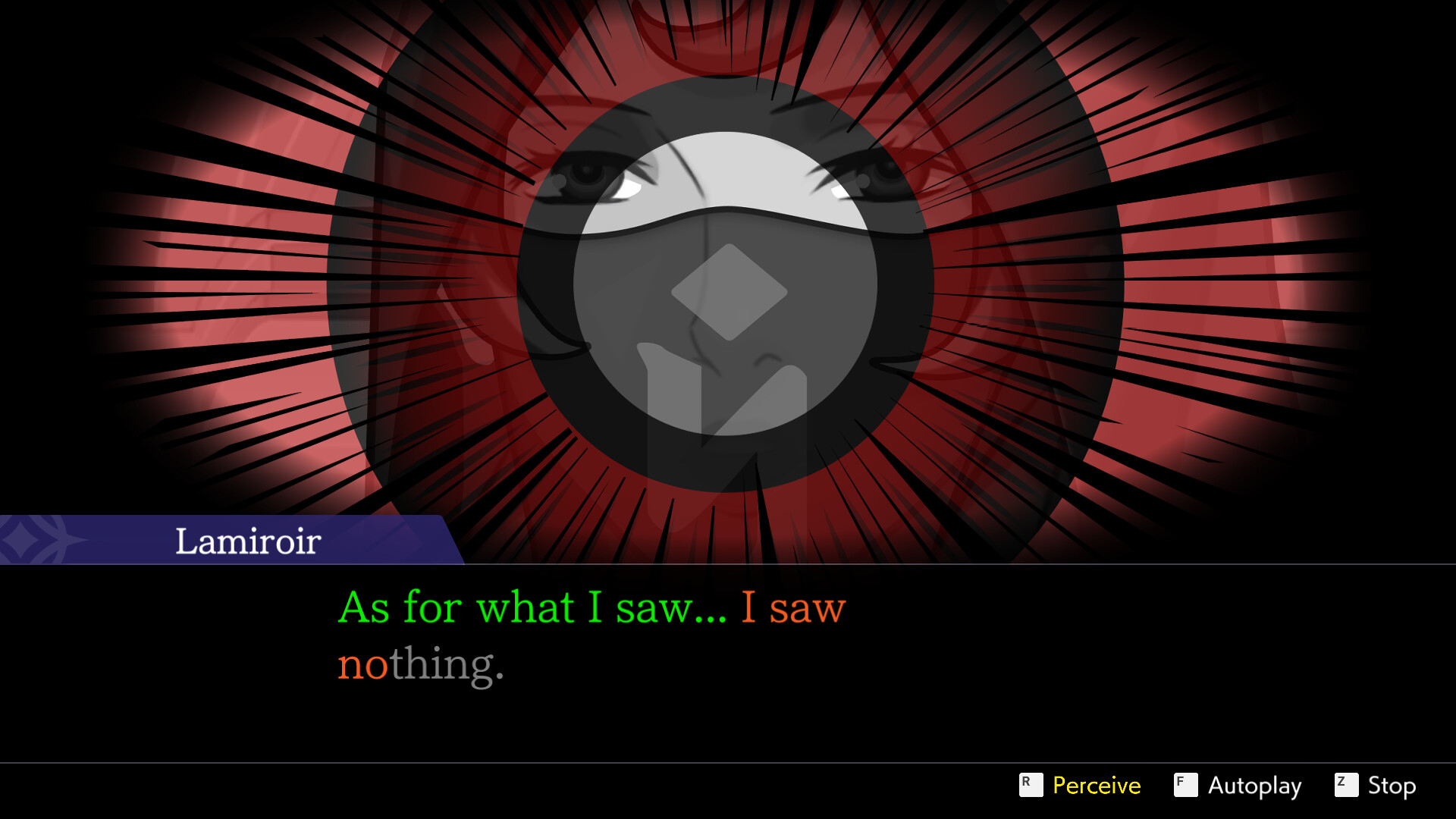 The Perceive interface focuses on a witness’s eye and statement.