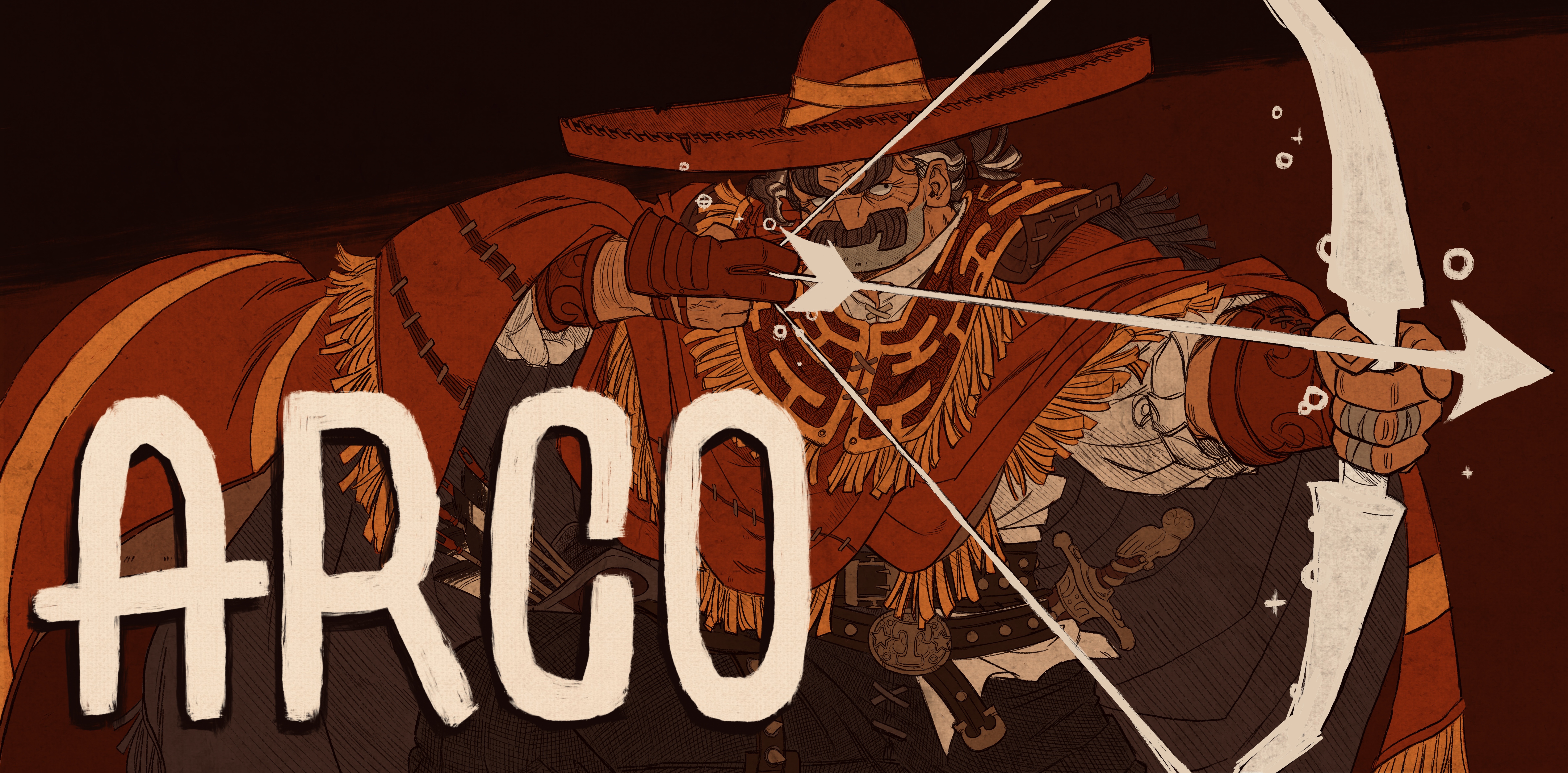 An illustrated armed traveler in the official Arco key art.