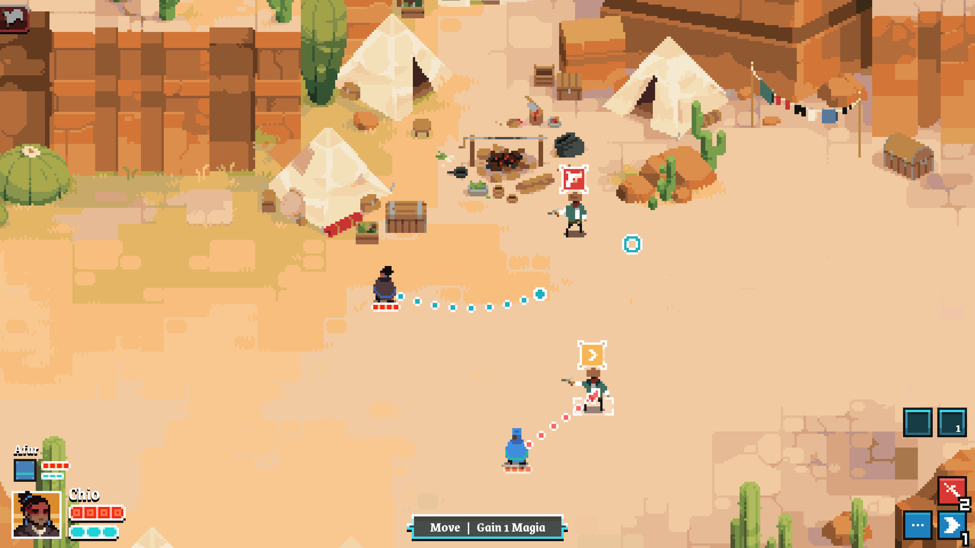 A tactical encounter unfolds in a desert settlement.