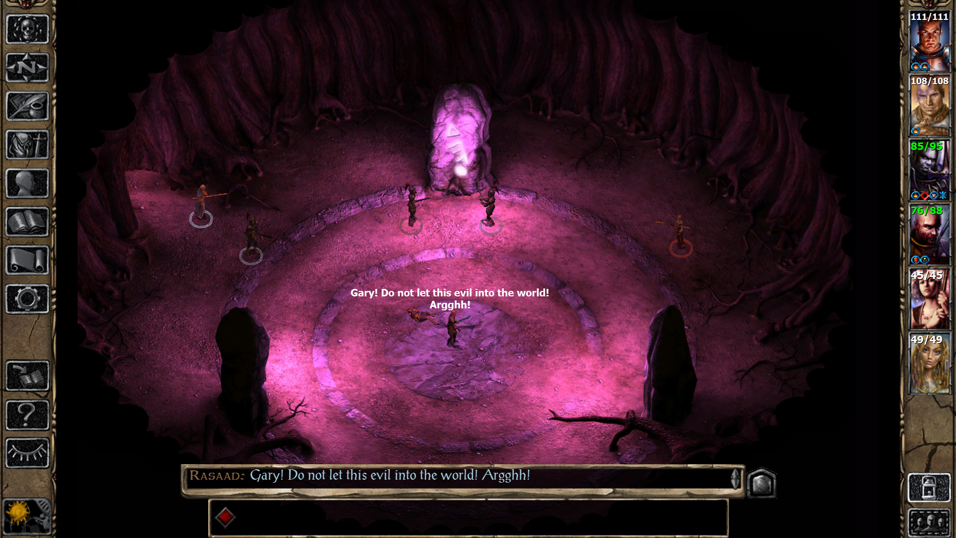 A supernatural figure stands within a purple-lit chamber.