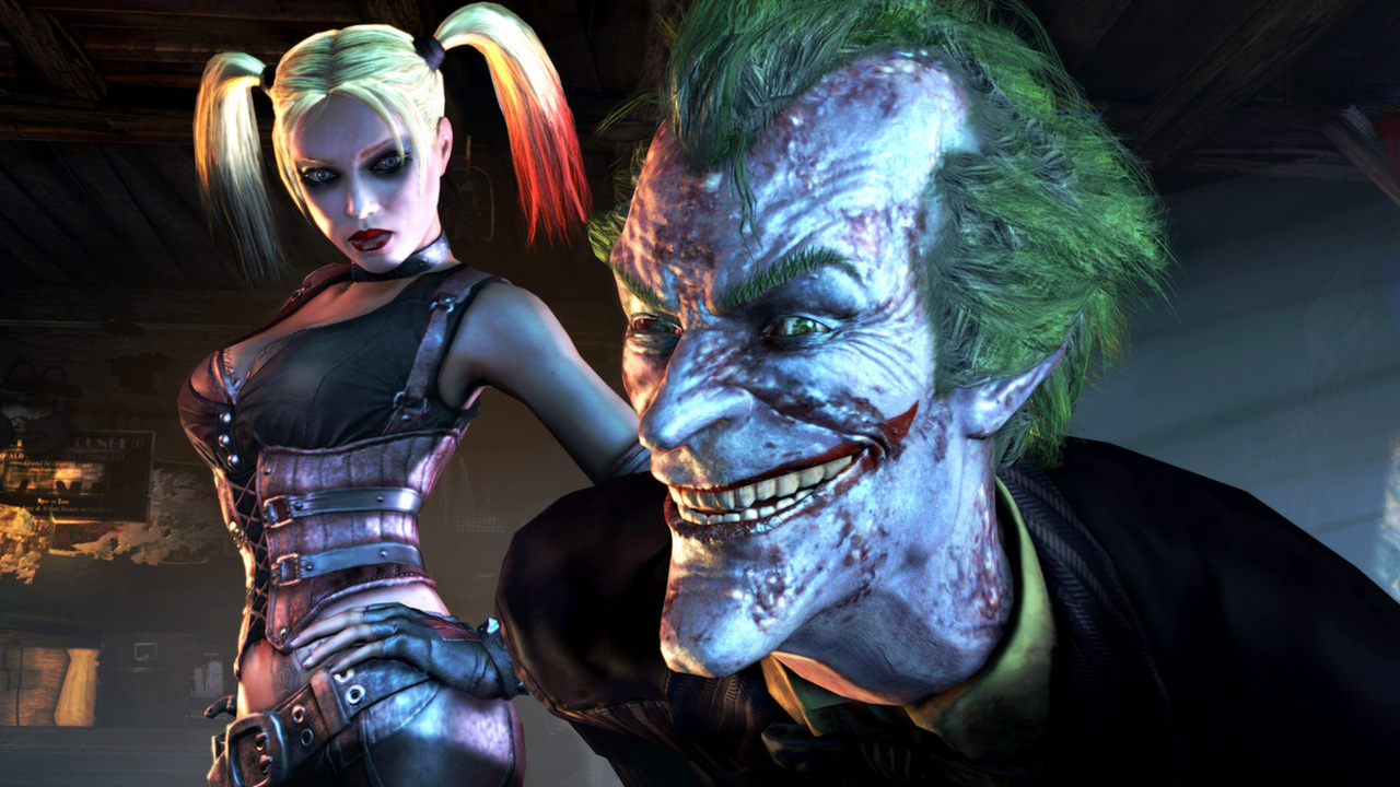 Harley Quinn stands beside the Joker.