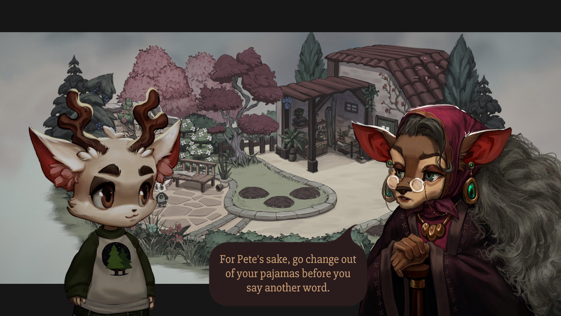 Luka speaks with a resident beside the town square.