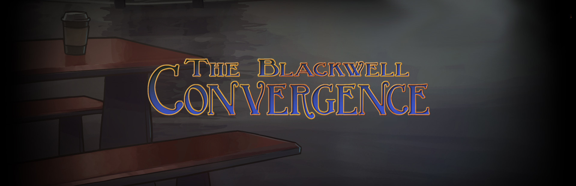 Official Steam title art sets the Blackwell Convergence logo over a dim diner and foggy city scene.
