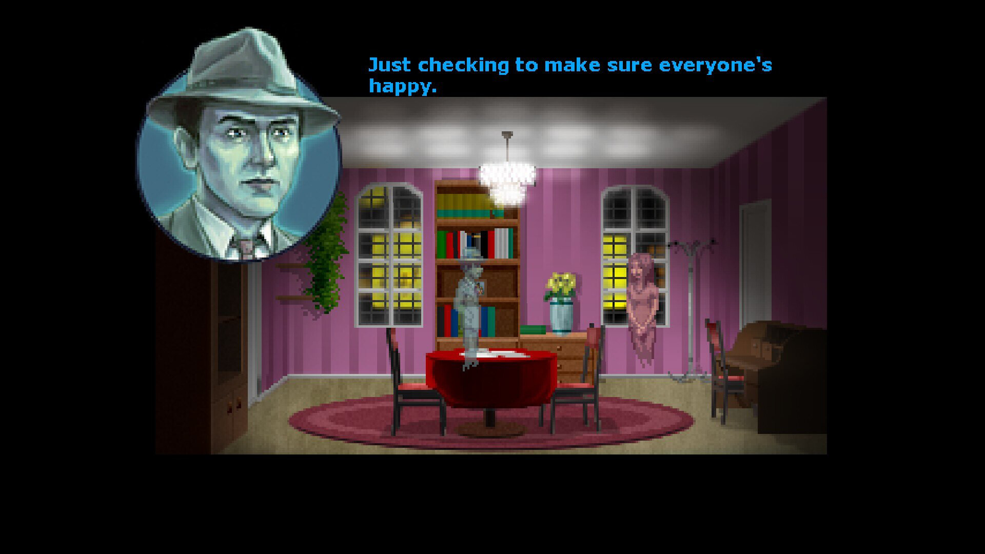 Joey speaks beside Rosa in a pink-walled sitting room.