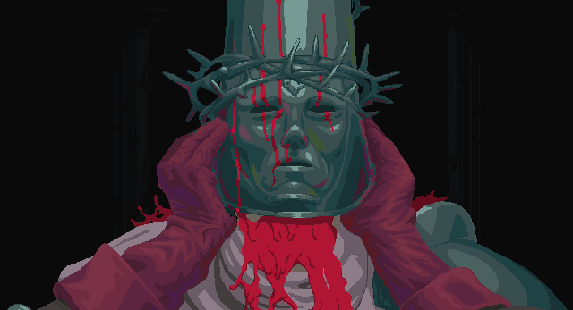 The Penitent One appears in a close-up beneath a thorned crown.