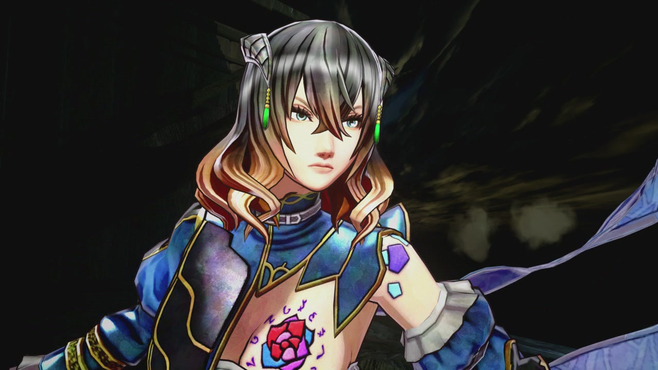 Miriam appears in a close-up portrait with stained-glass clothing details.