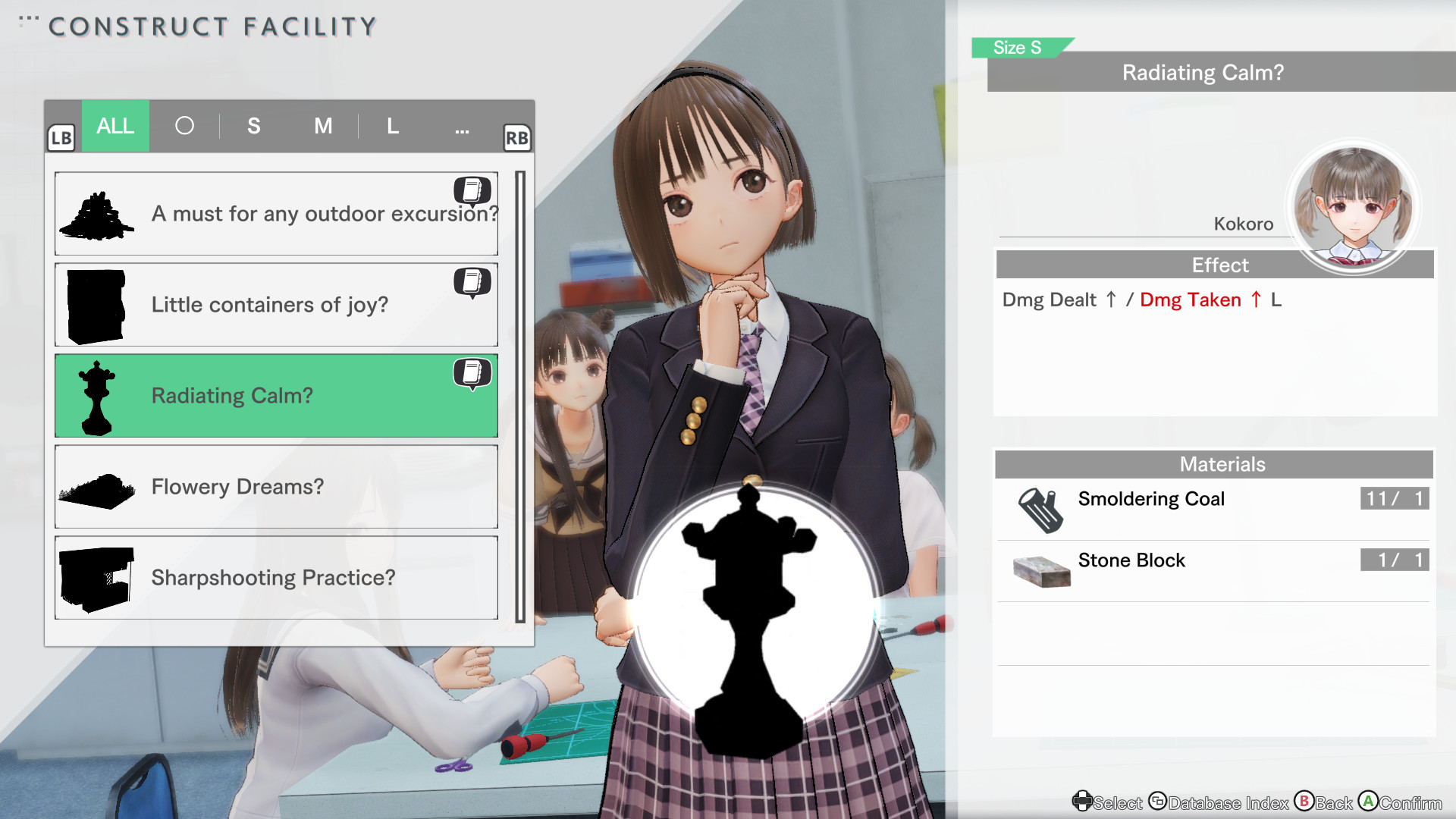 The crafting facility menu appears beside a student.