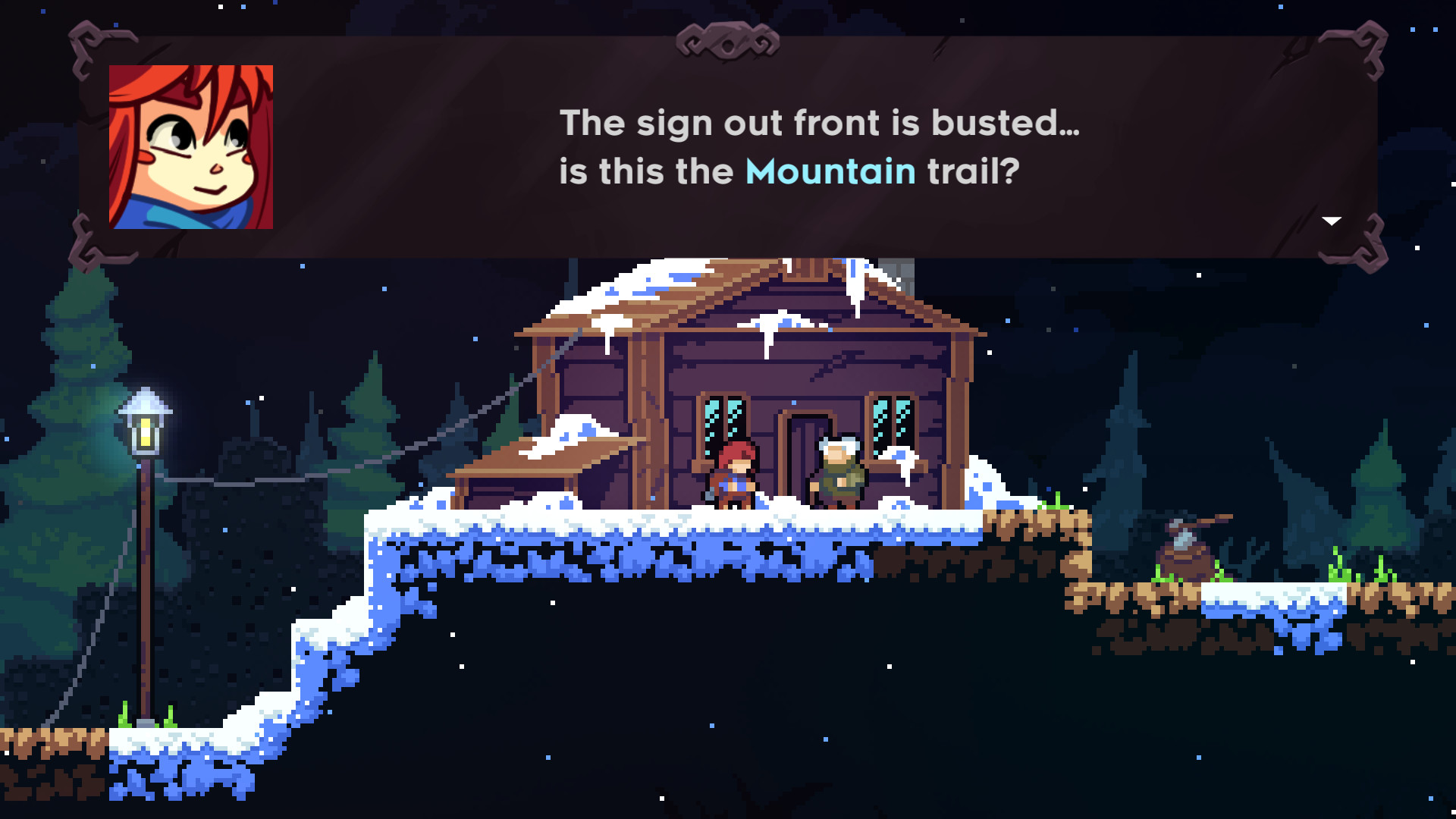 Madeline speaks to a resident near the mountain trail.