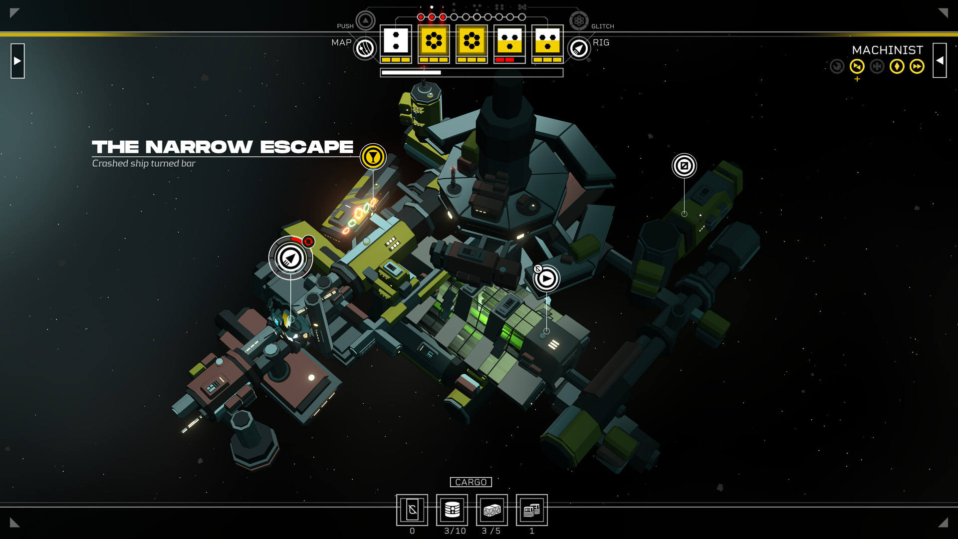 The Narrow Escape appears on a station map with action markers.