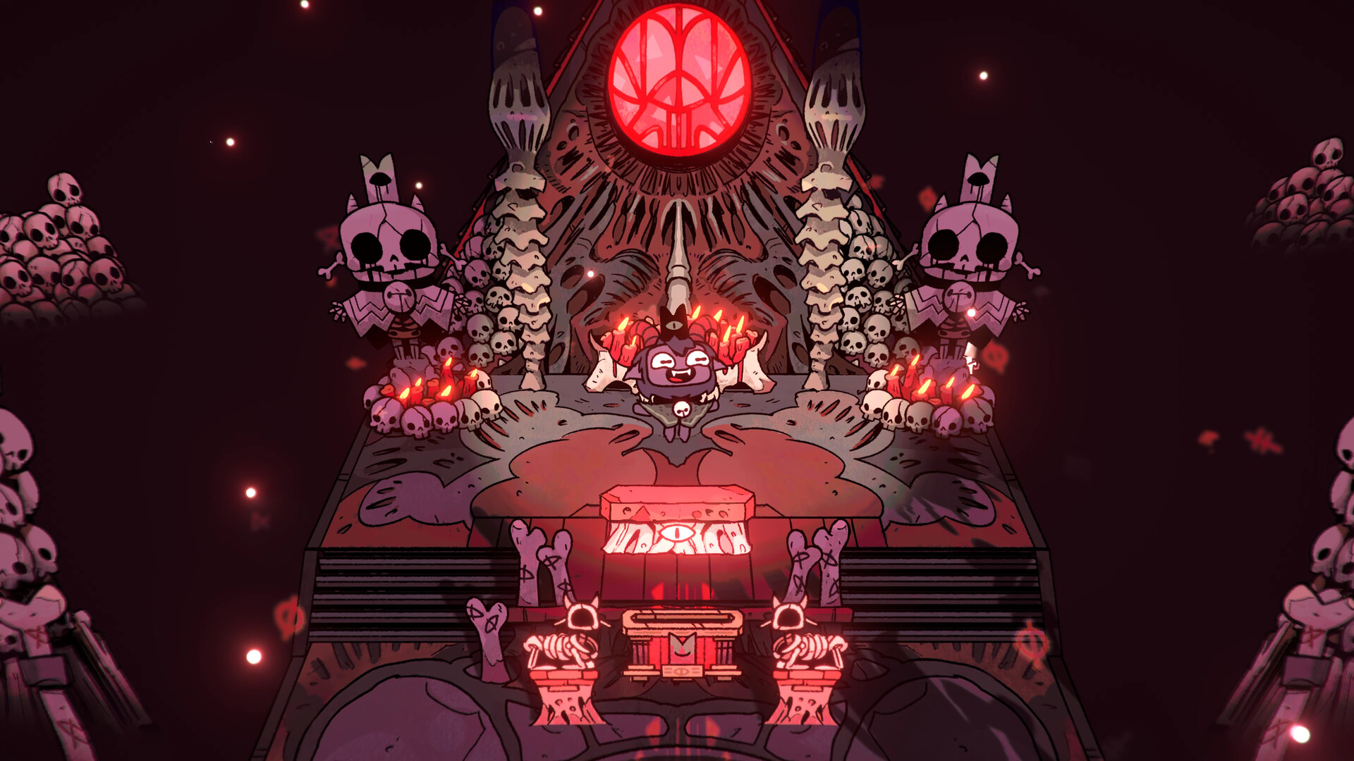 The Lamb stands before a shrine surrounded by followers.