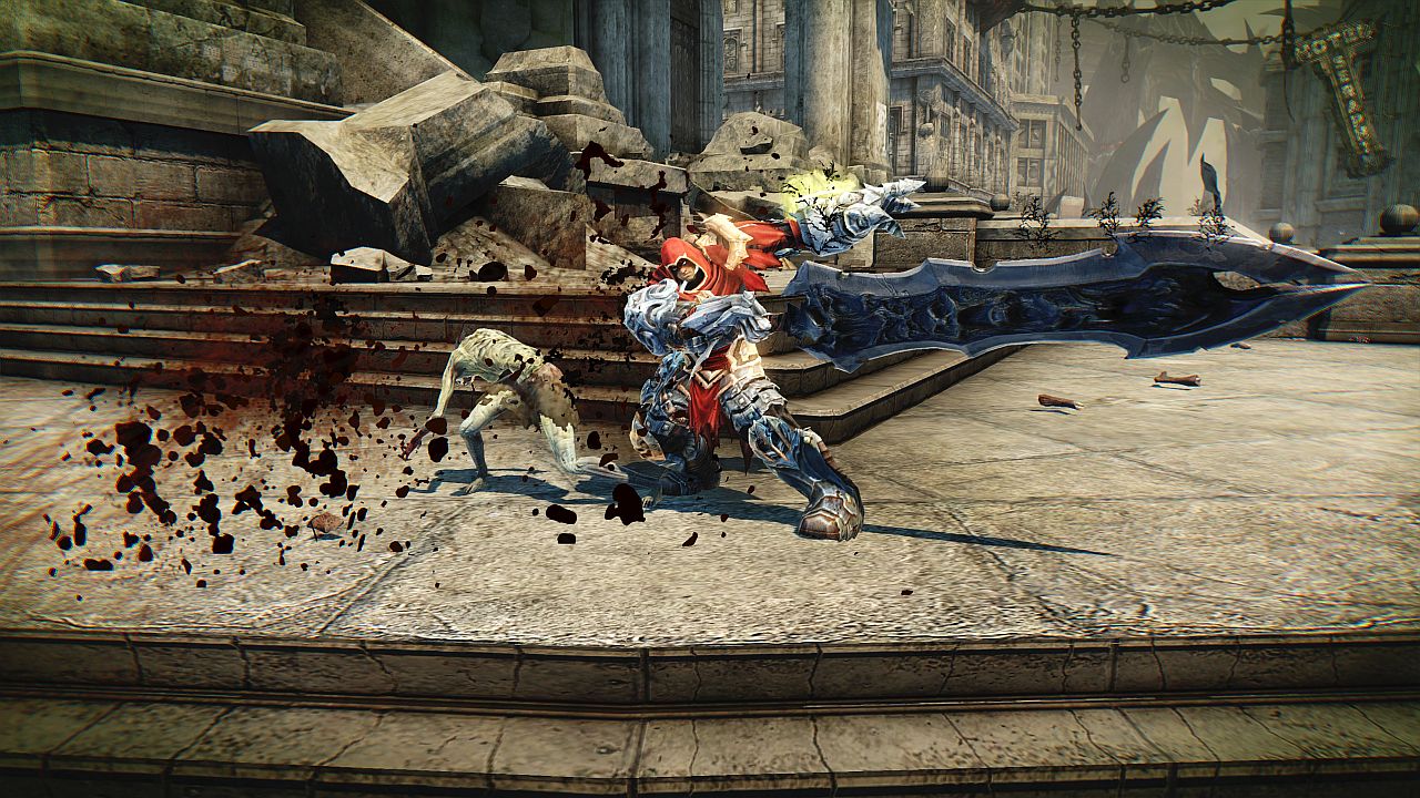 War swings an oversized blade in a stone arena.