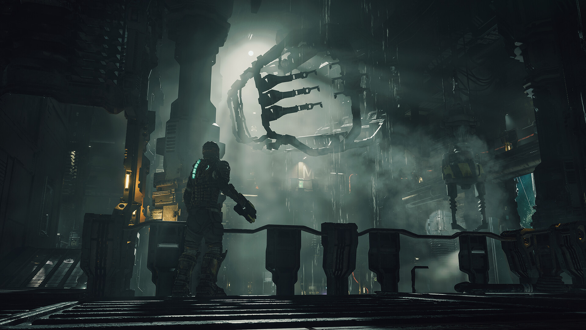 Isaac approaches a vast industrial chamber aboard the Ishimura.