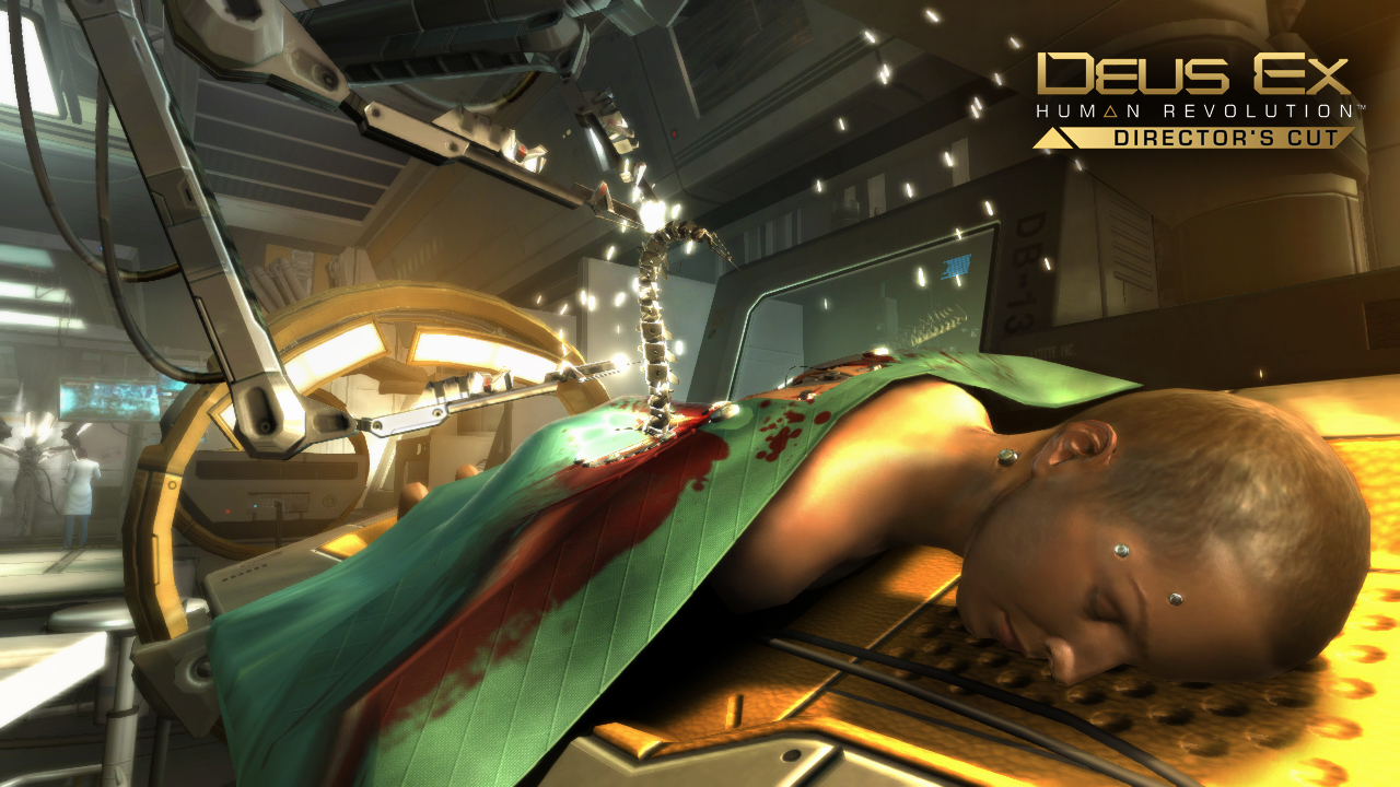 A person lies on a medical table beneath surgical equipment.