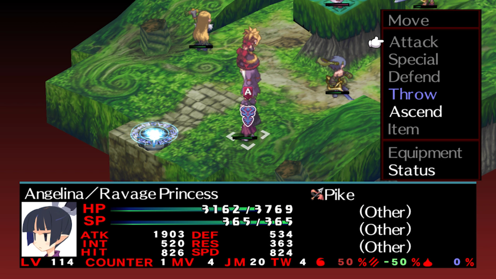 A unit command menu appears on a raised battlefield.
