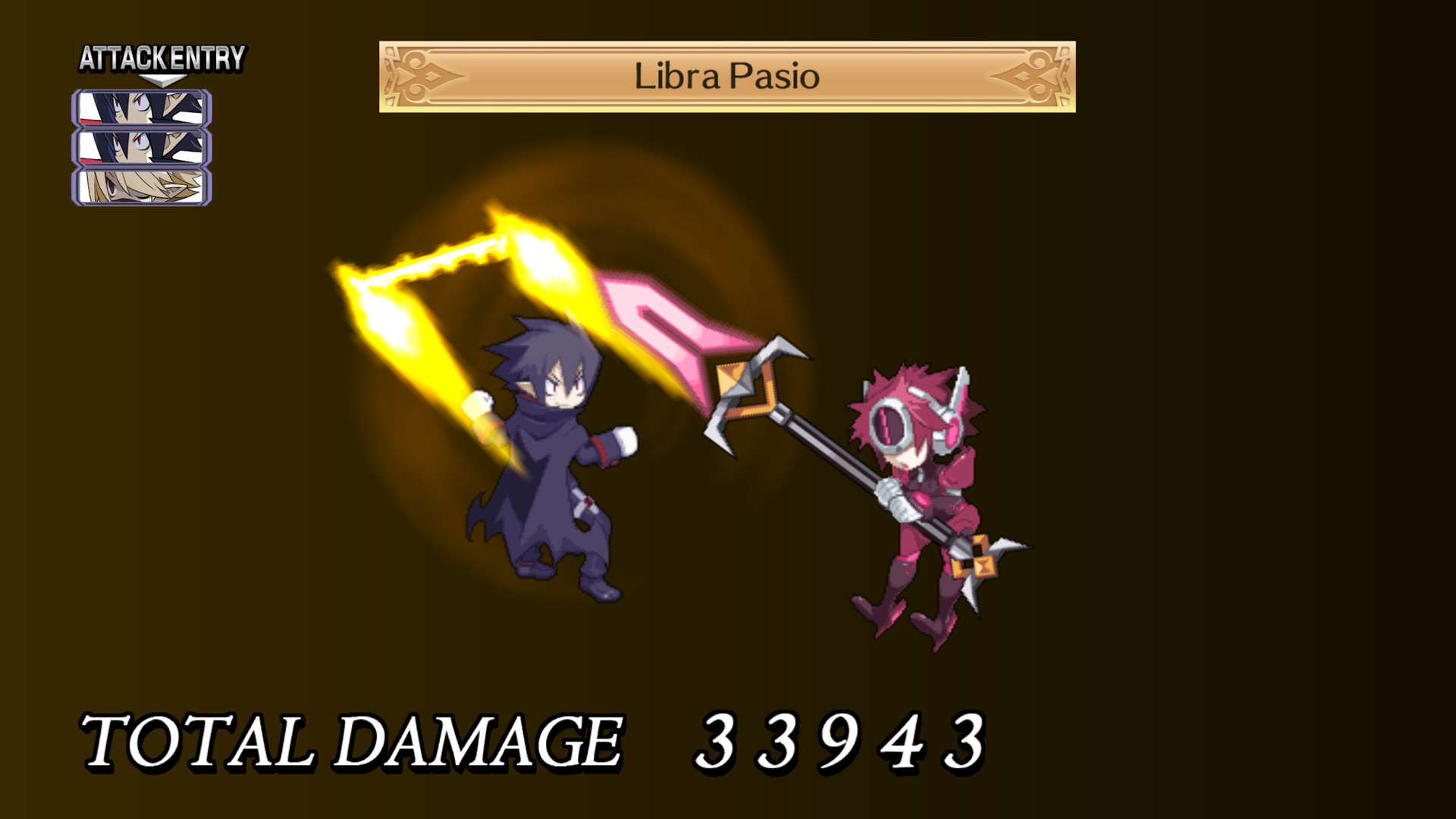 Two units perform a special attack in a tactical battle.