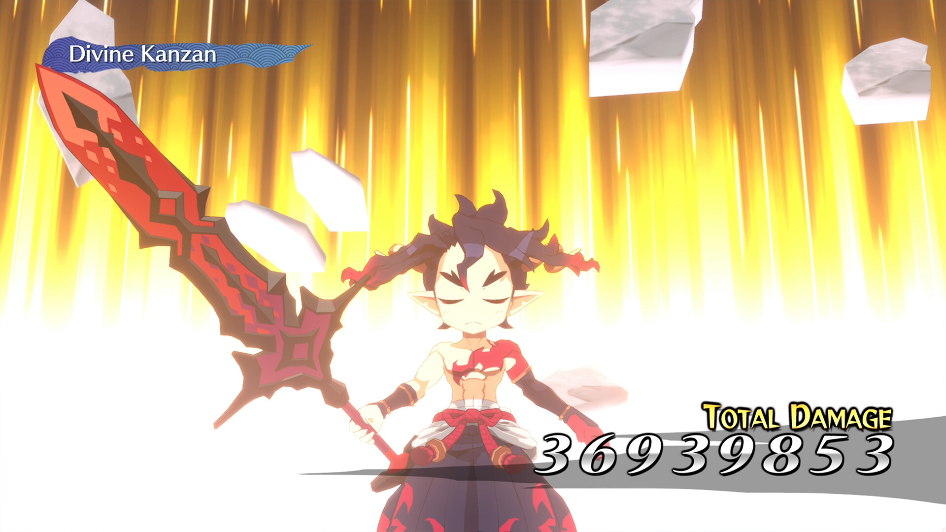 A fighter uses Divine Kanzan in a bright combat scene.