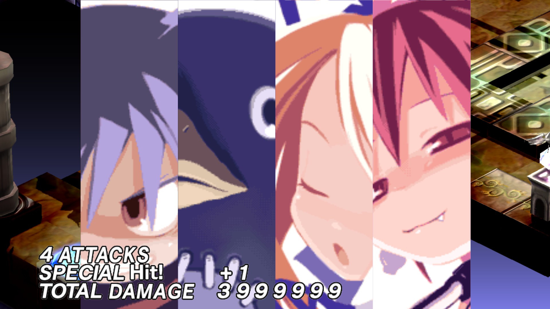Laharl and allies appear in a Disgaea PC special-attack sequence.