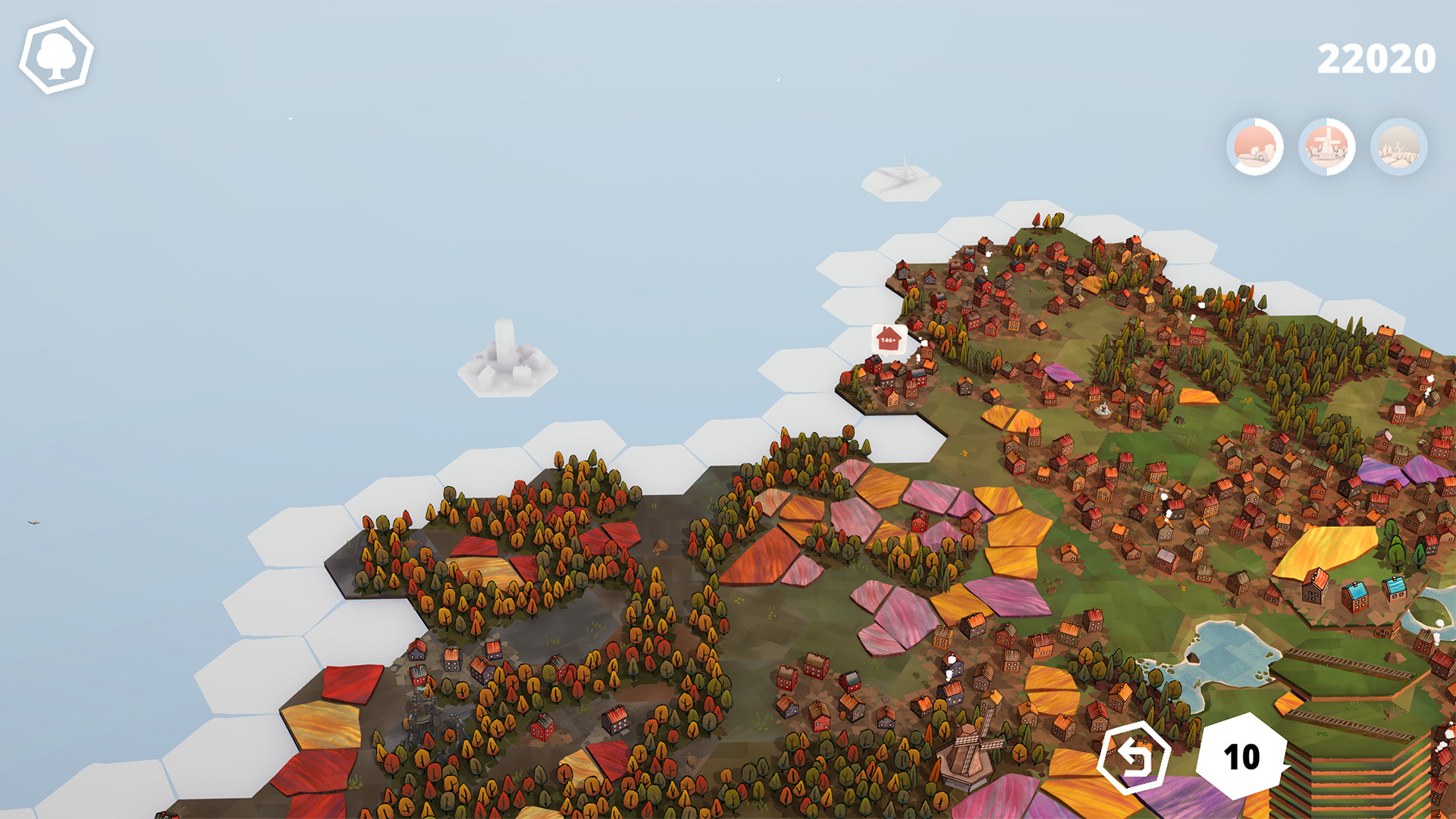 A broad tile-built landscape joins fields, villages and woodlands.