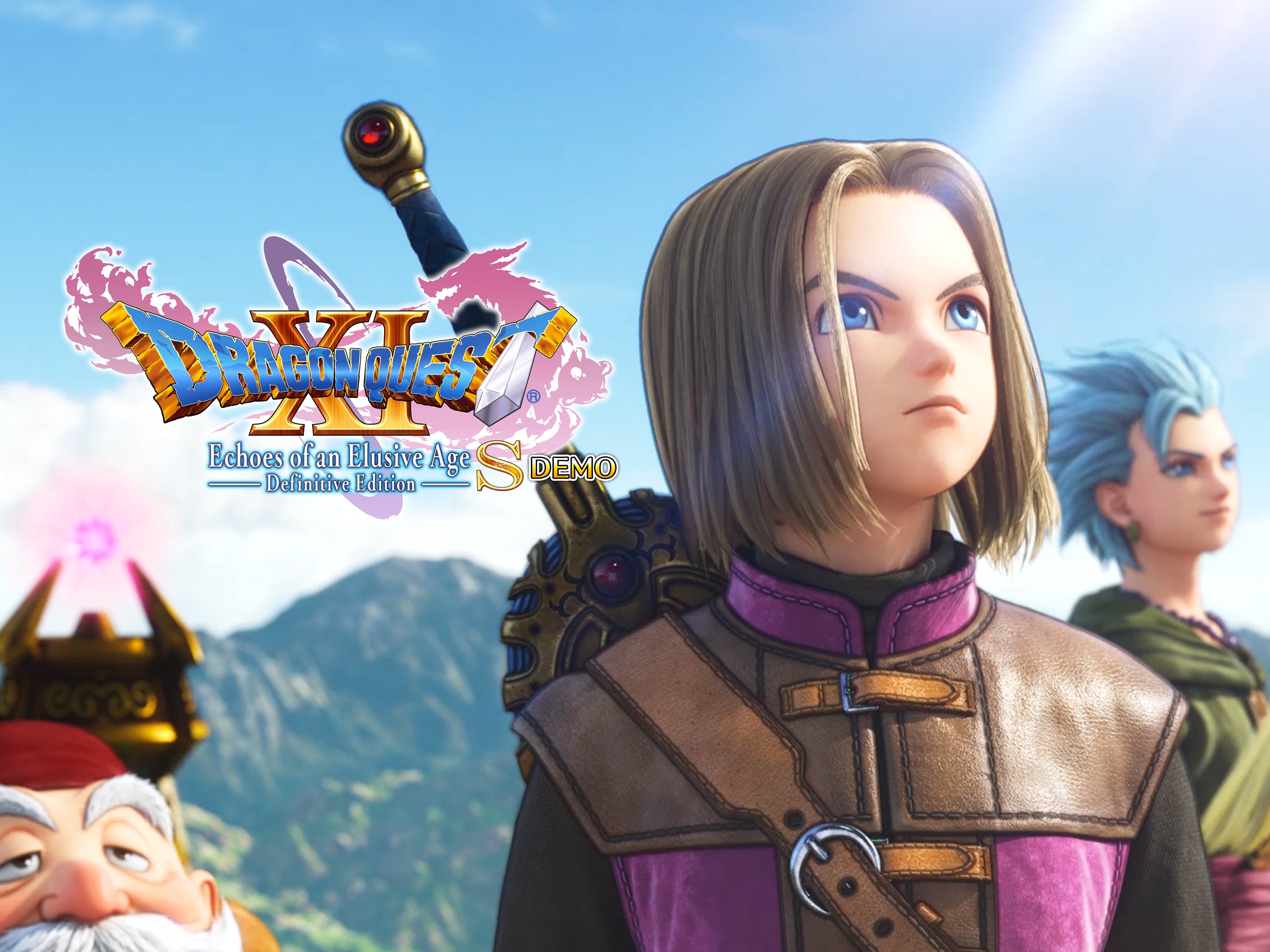 The Luminary and companions beneath the Dragon Quest XI S title.