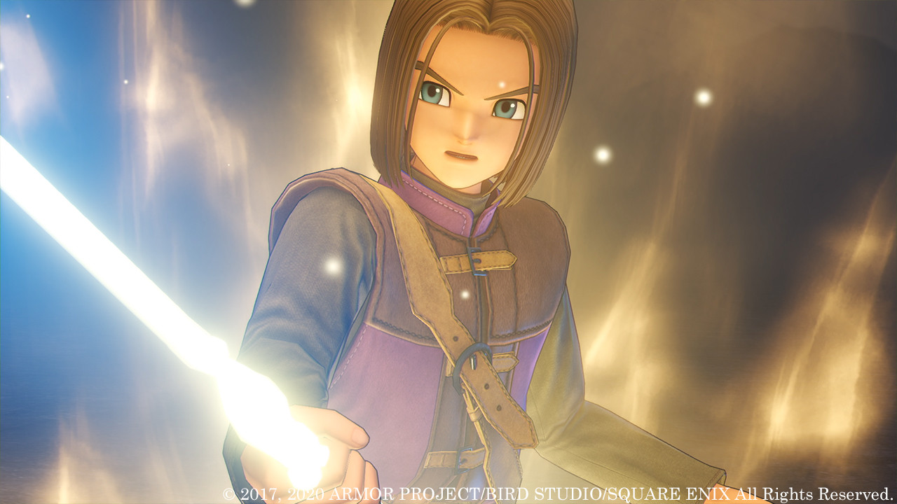 The Luminary holds a glowing sword in a cinematic scene.