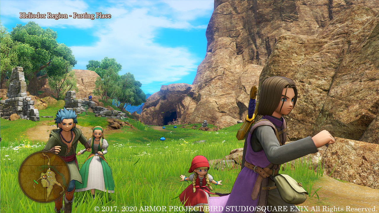 The party gathers beside a mountain path.