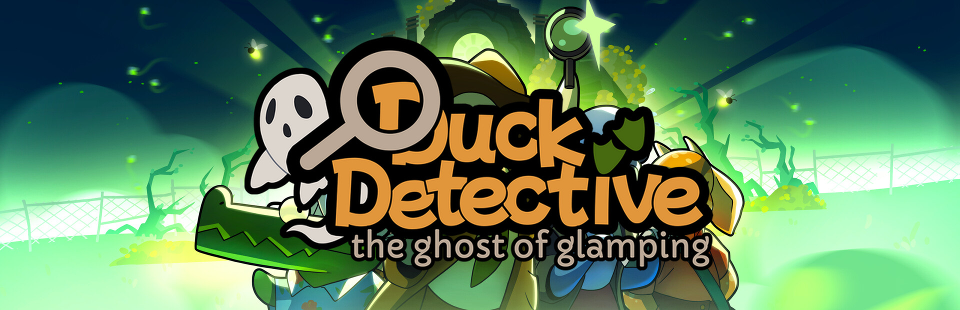 Official Steam library artwork places the Ghost of Glamping title over Eugene and a green campsite scene.