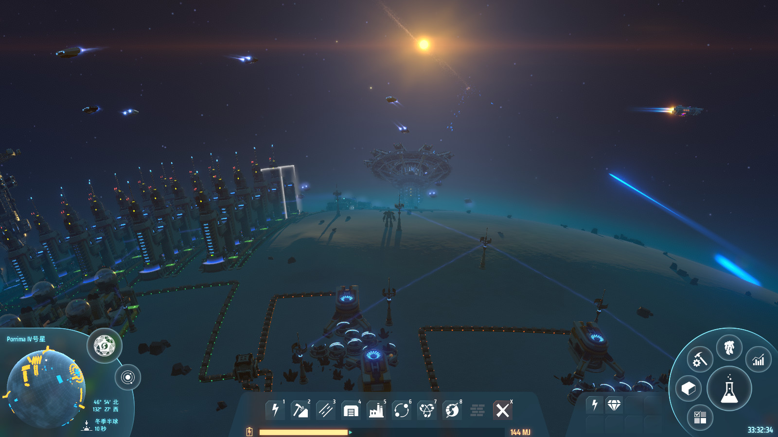 Machines and infrastructure spread across the surface of an alien planet.