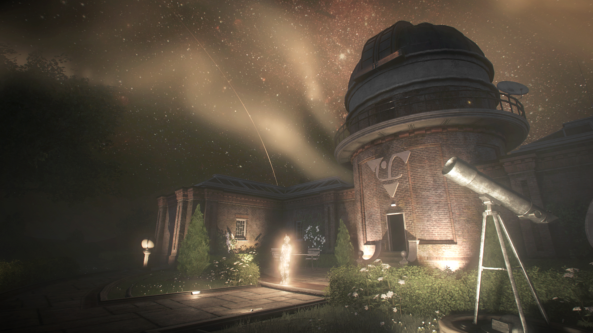 An observatory stands beneath a star-filled sky.