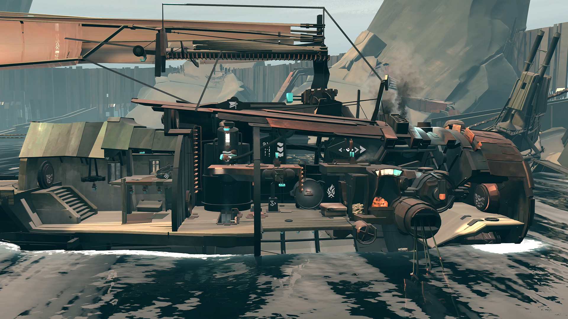 A cross-section shows the ship’s machinery and interior compartments.