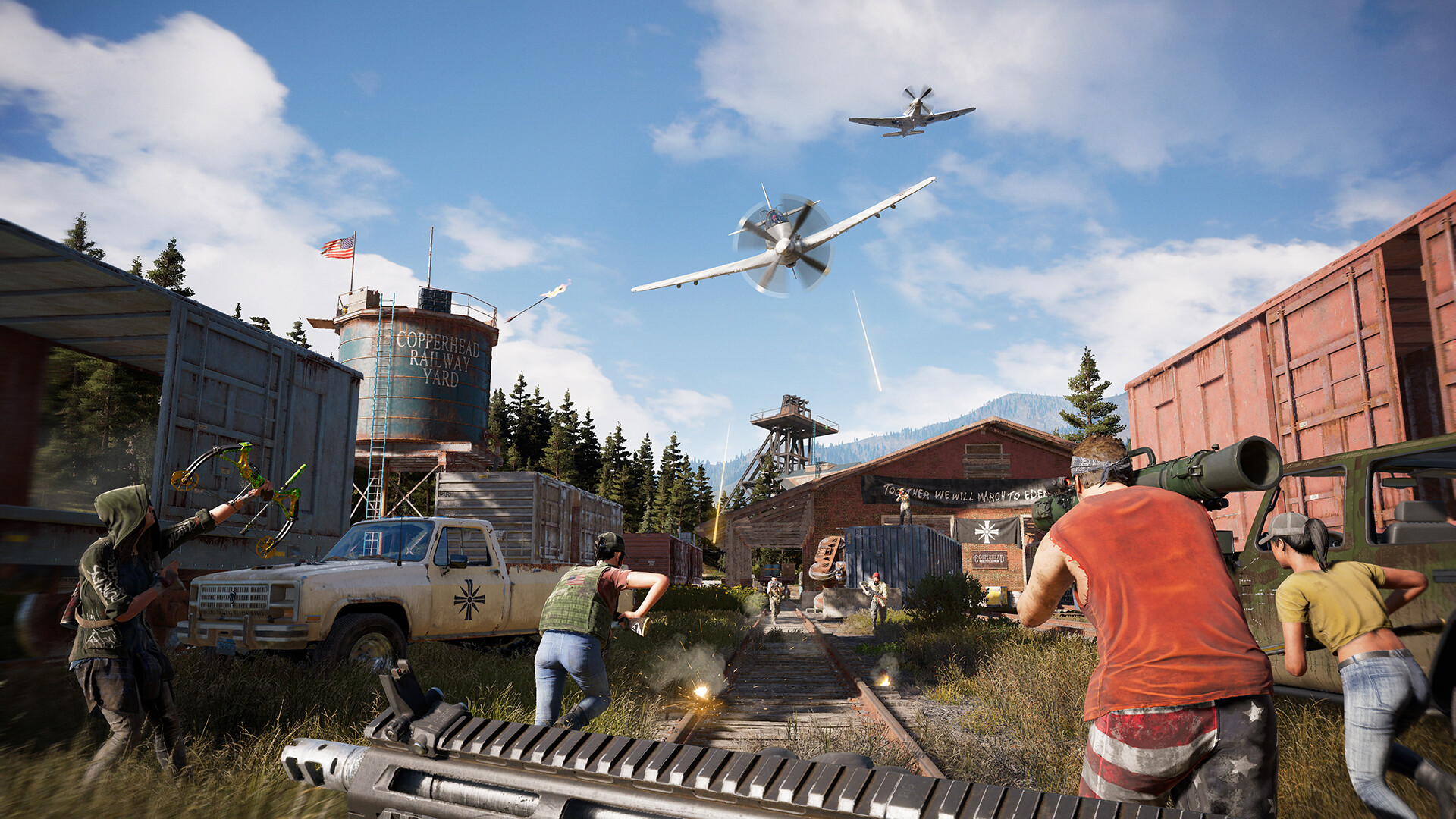 Allies confront cult forces near an airfield.