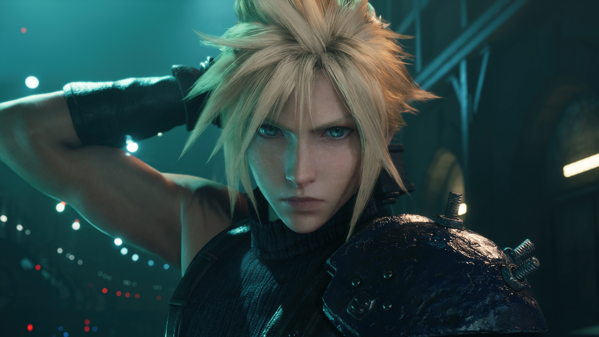 Cloud Strife draws his sword in Midgar.