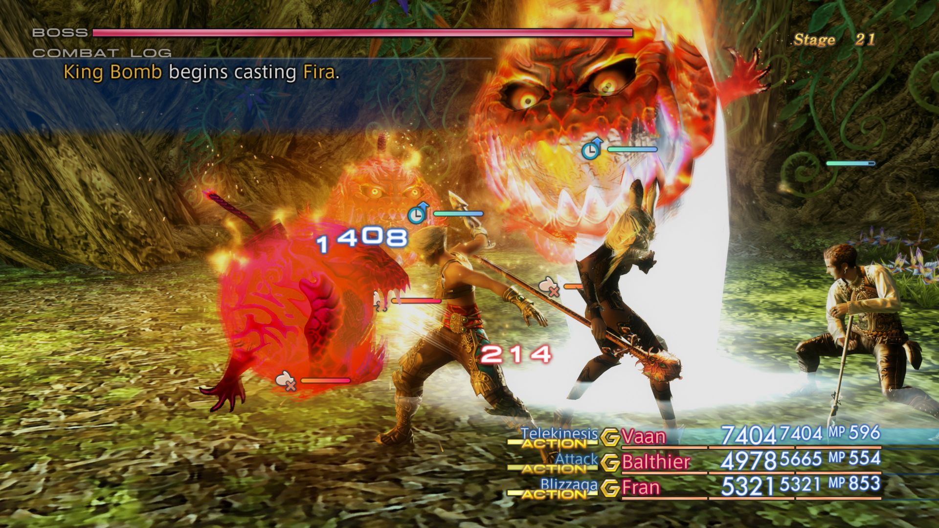 A party battles King Bomb with the combat interface visible.