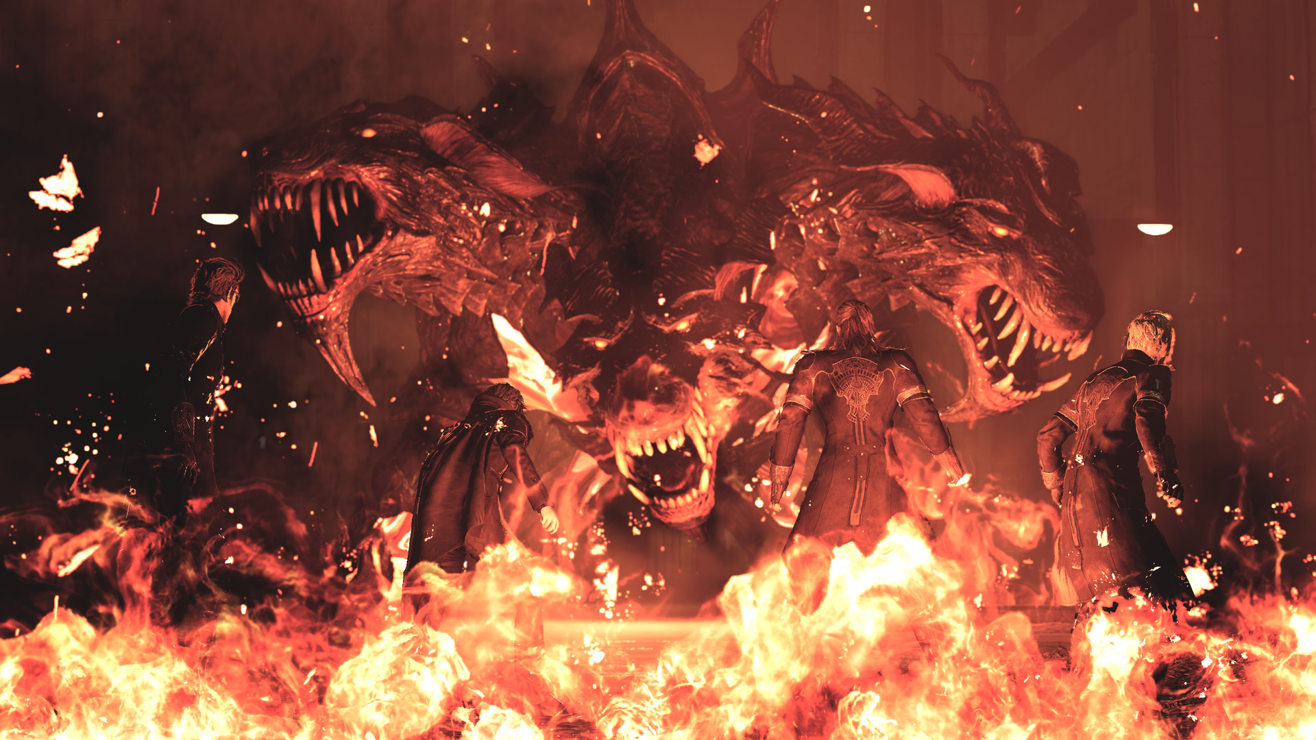 The party confronts a giant fire-breathing beast.