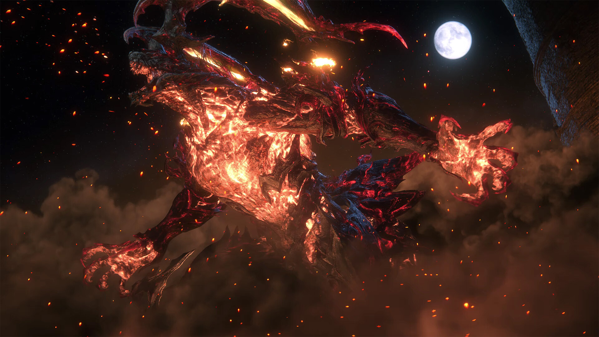 A massive Eikon battles beneath the moon.