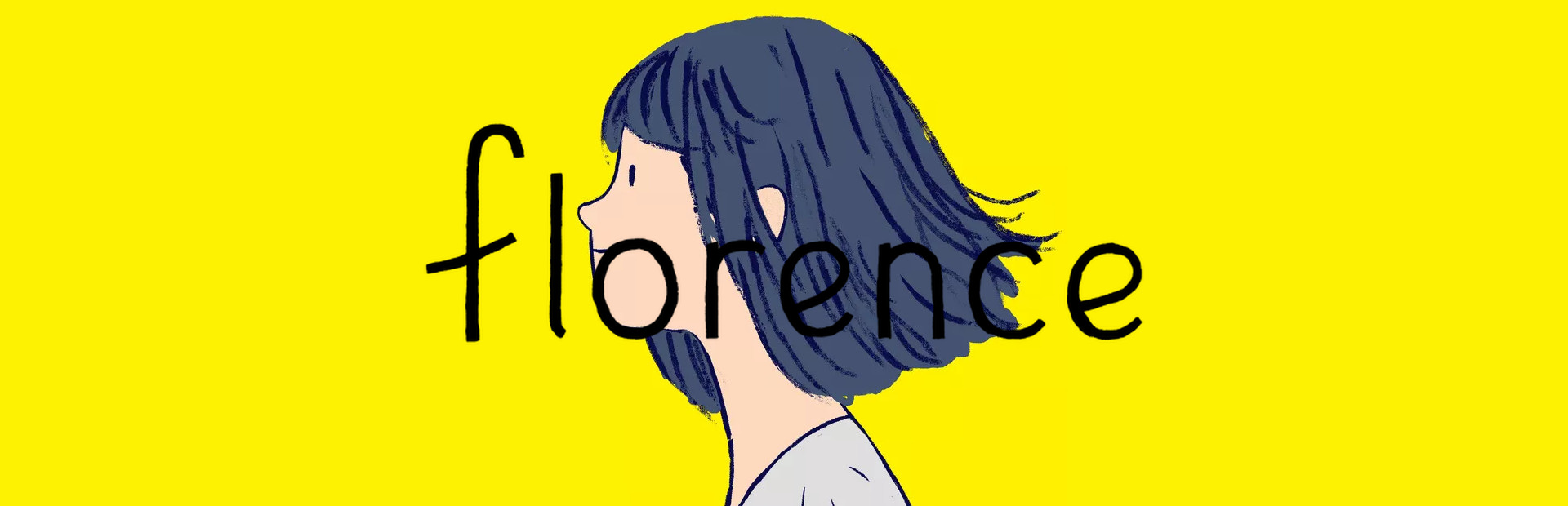 Official Steam library artwork shows Florence in profile against yellow beneath the handwritten title.