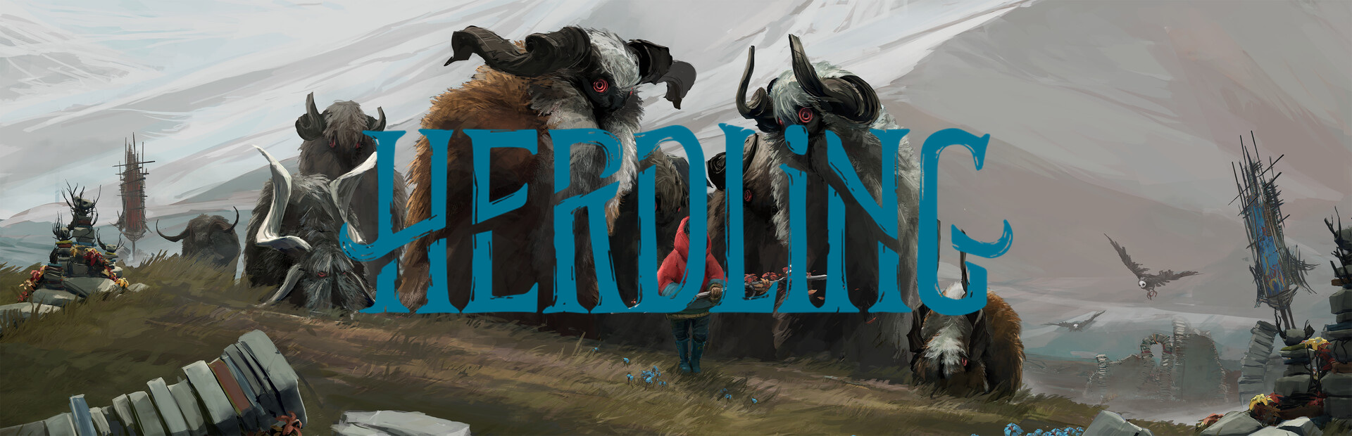 Official Steam library artwork shows Via and several Calicorns beneath the Herdling title.