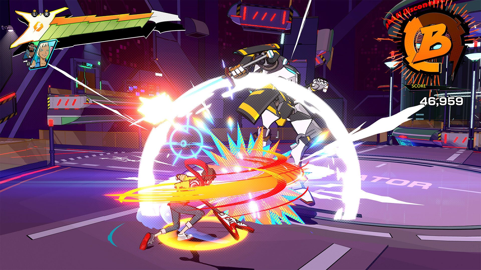 Chai strikes an enemy during a rhythm-synced combat encounter.