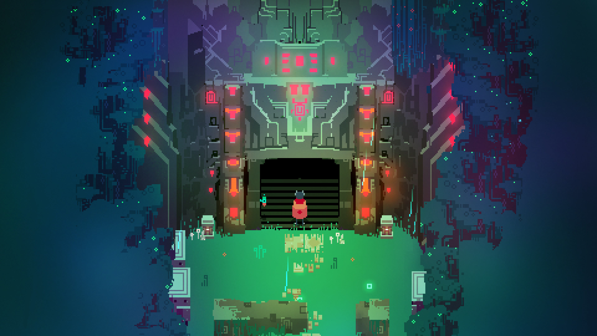 The Drifter stands before a glowing entrance in a ruined structure.