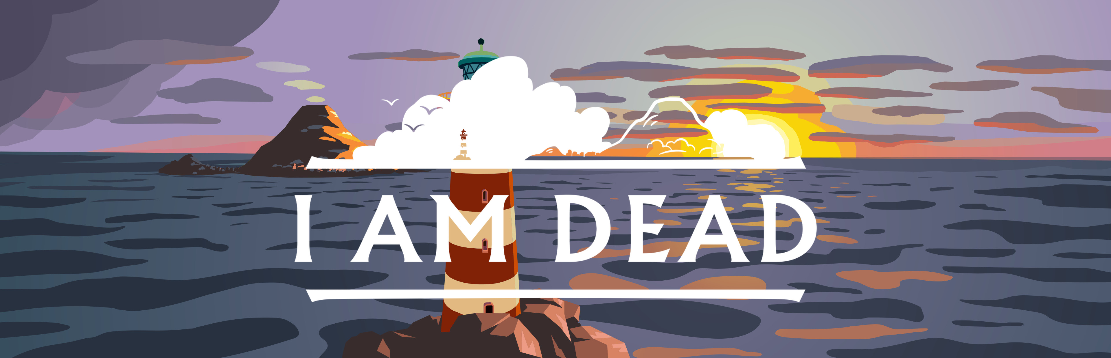 Official Steam library artwork places the I Am Dead title across the island lighthouse at sunset.
