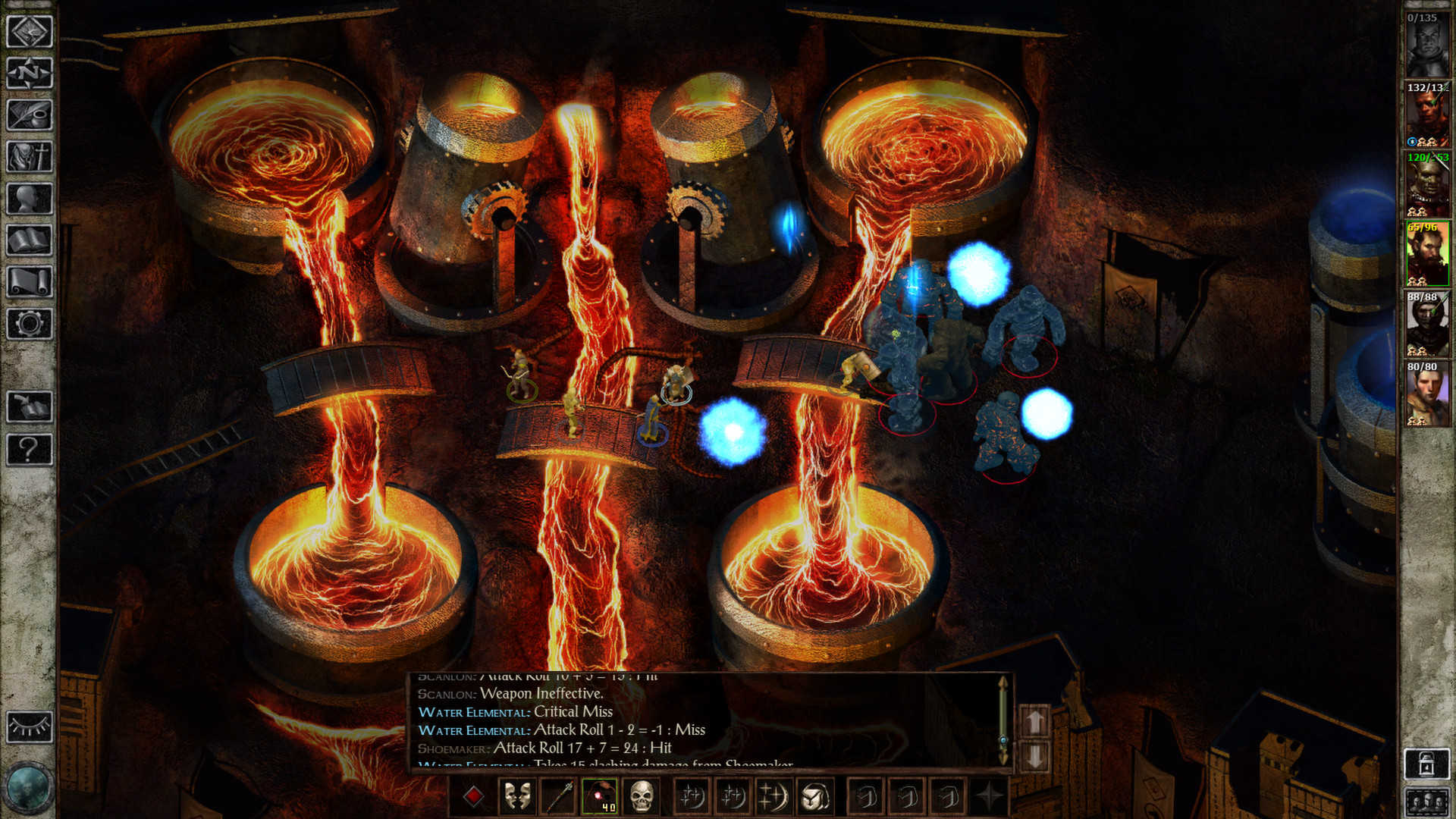 The party stands near magical machinery inside a dungeon.