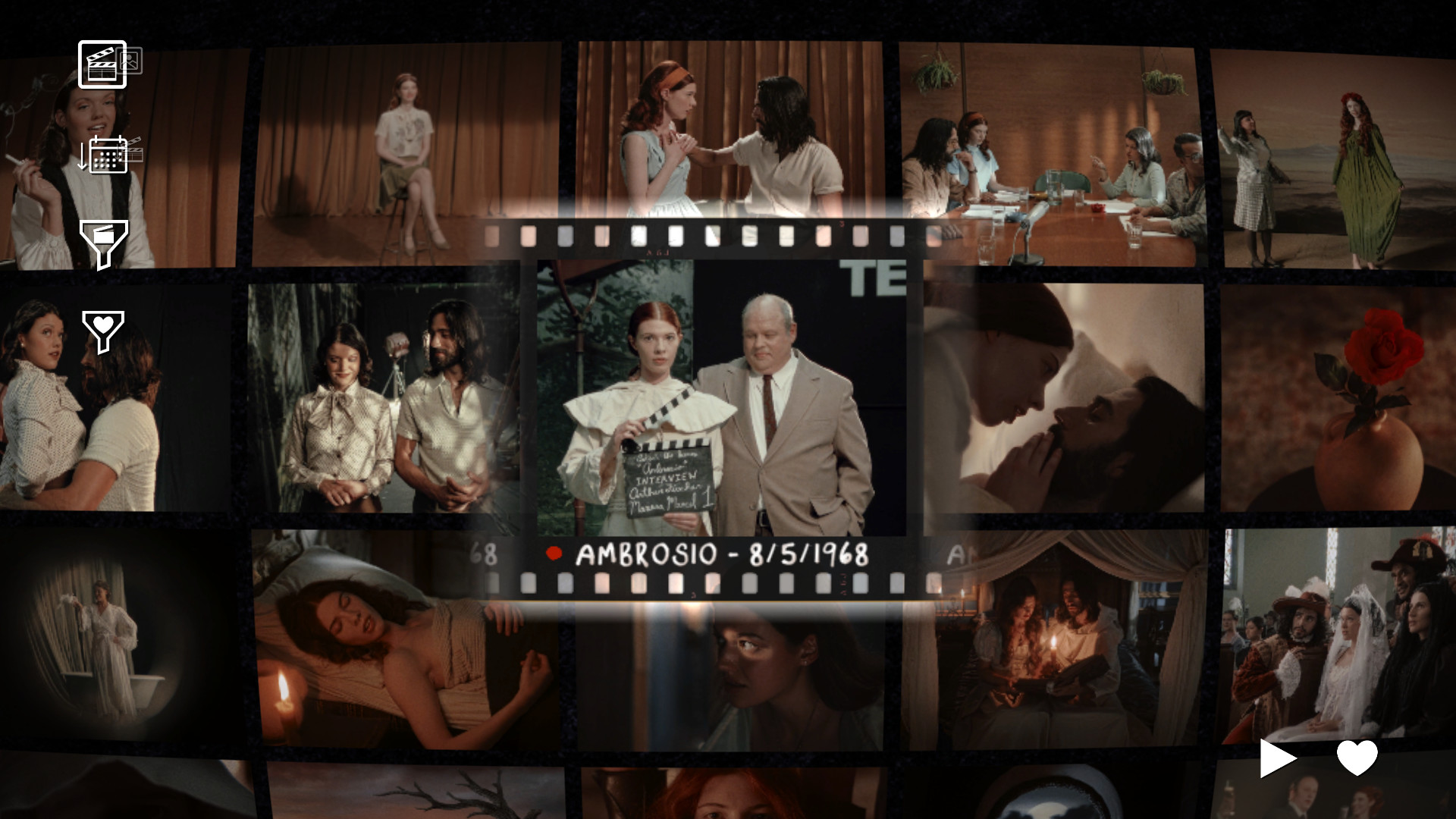 A grid of archival film clips is open in the footage browser.
