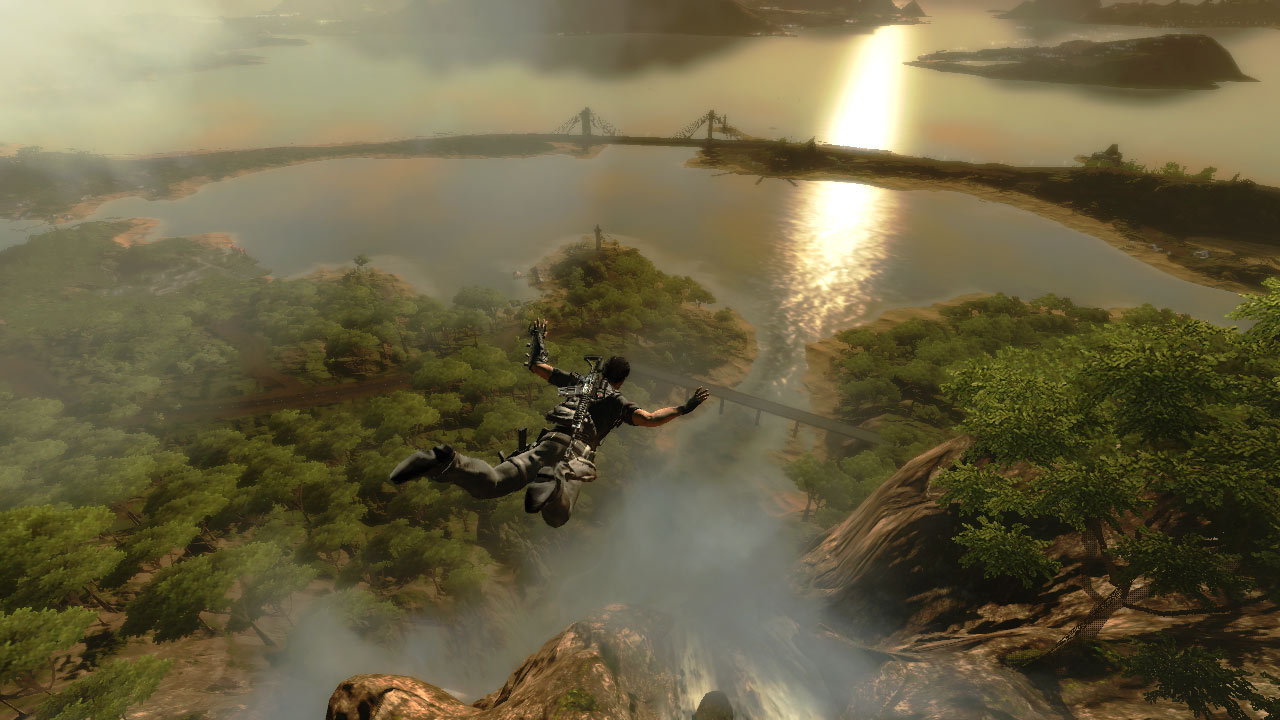 Rico dives above Panau’s coastal forest.