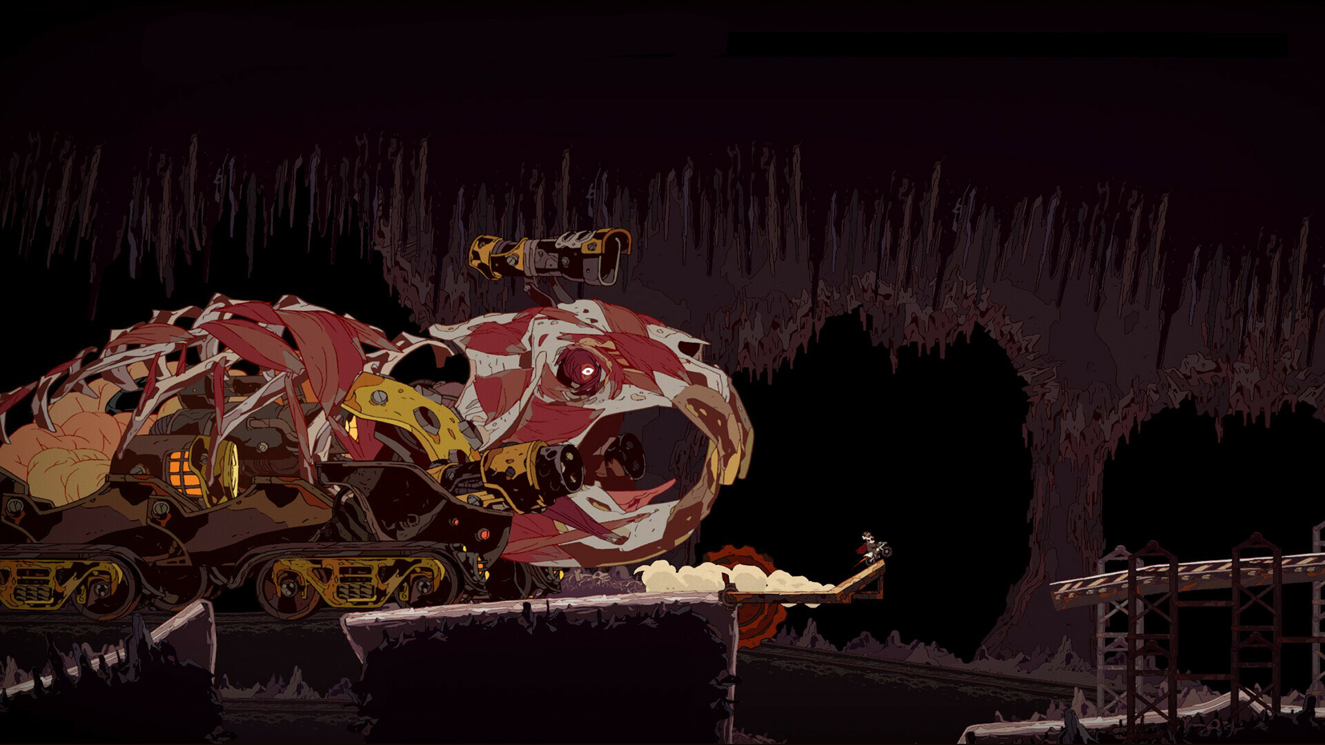 A large armored machine blocks Laika’s path underground.