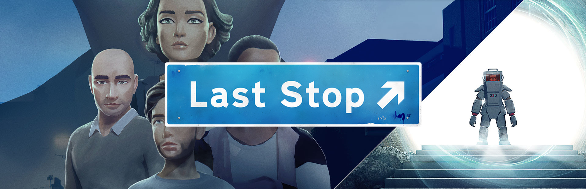 Official Steam library artwork places the Last Stop sign over the London cast and a bright stairway.
