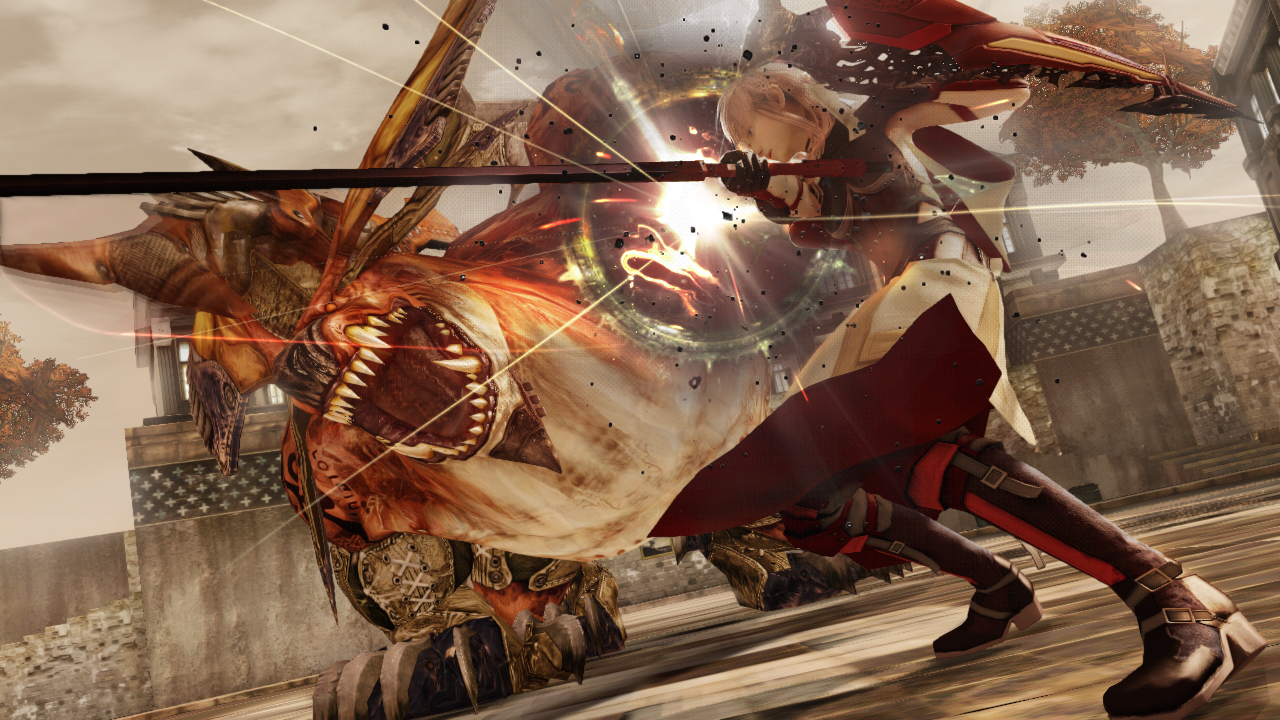 Lightning attacks a large creature during combat.