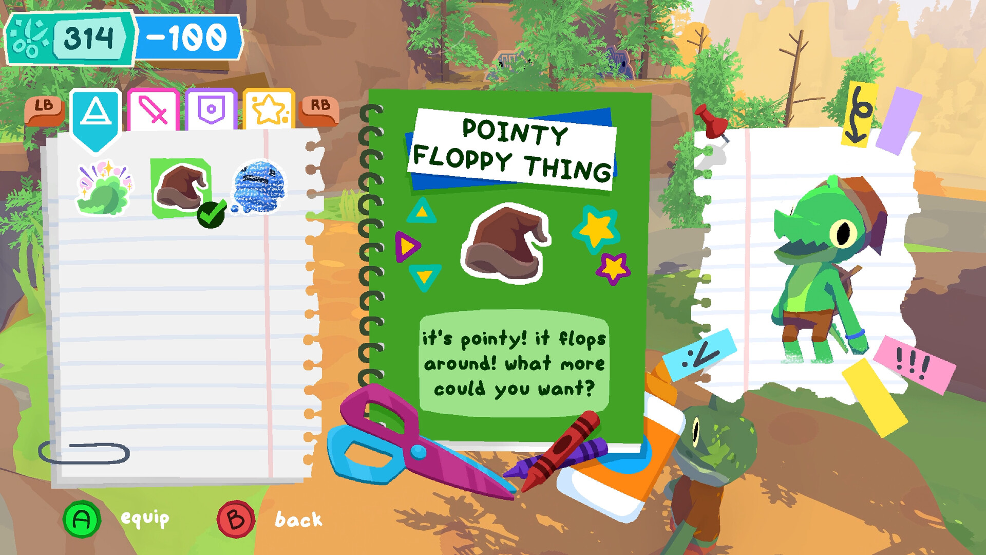 The equipment screen shows a crafted Floppy Thing and other items.