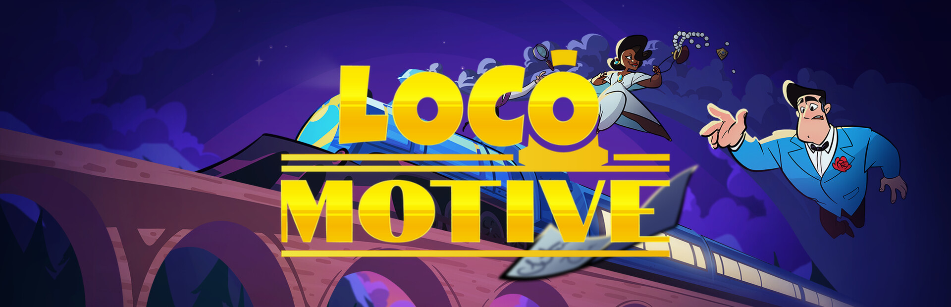 Official Steam library artwork places the Loco Motive title over the train and its illustrated suspects.