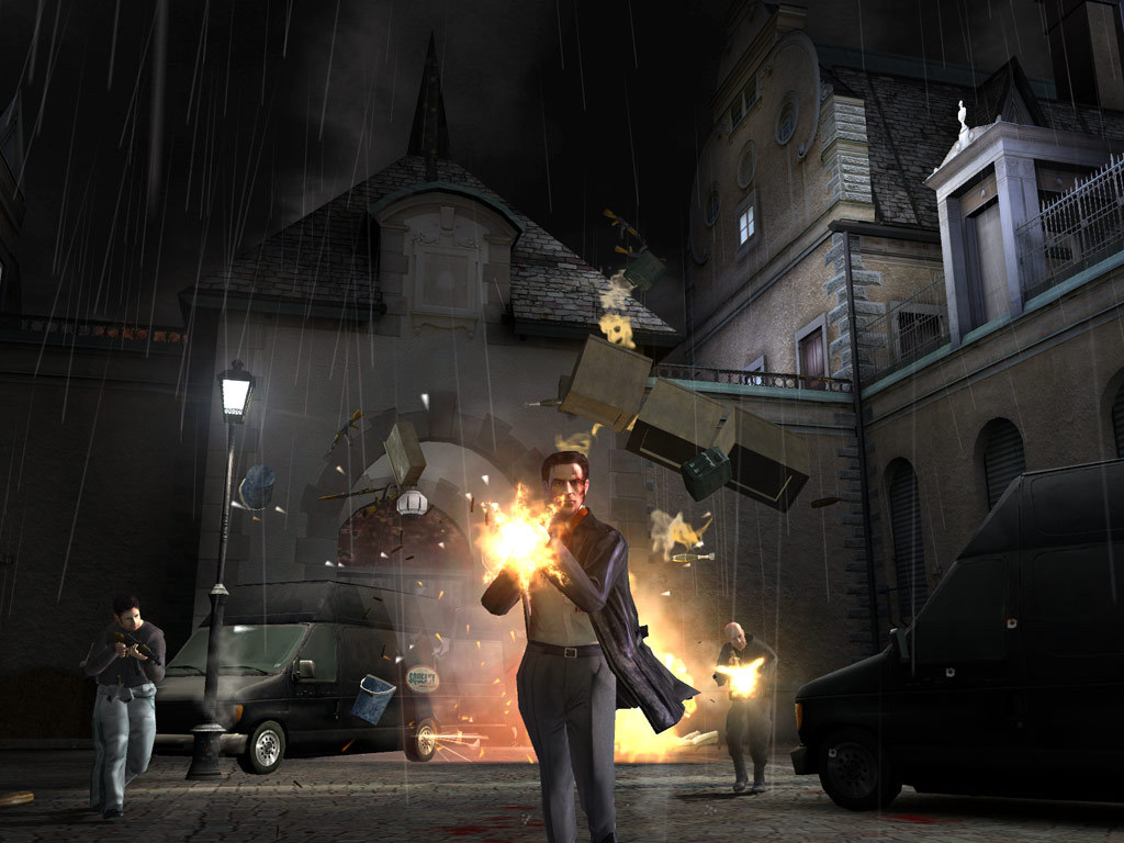 Max Payne fights gunmen in a New York street.