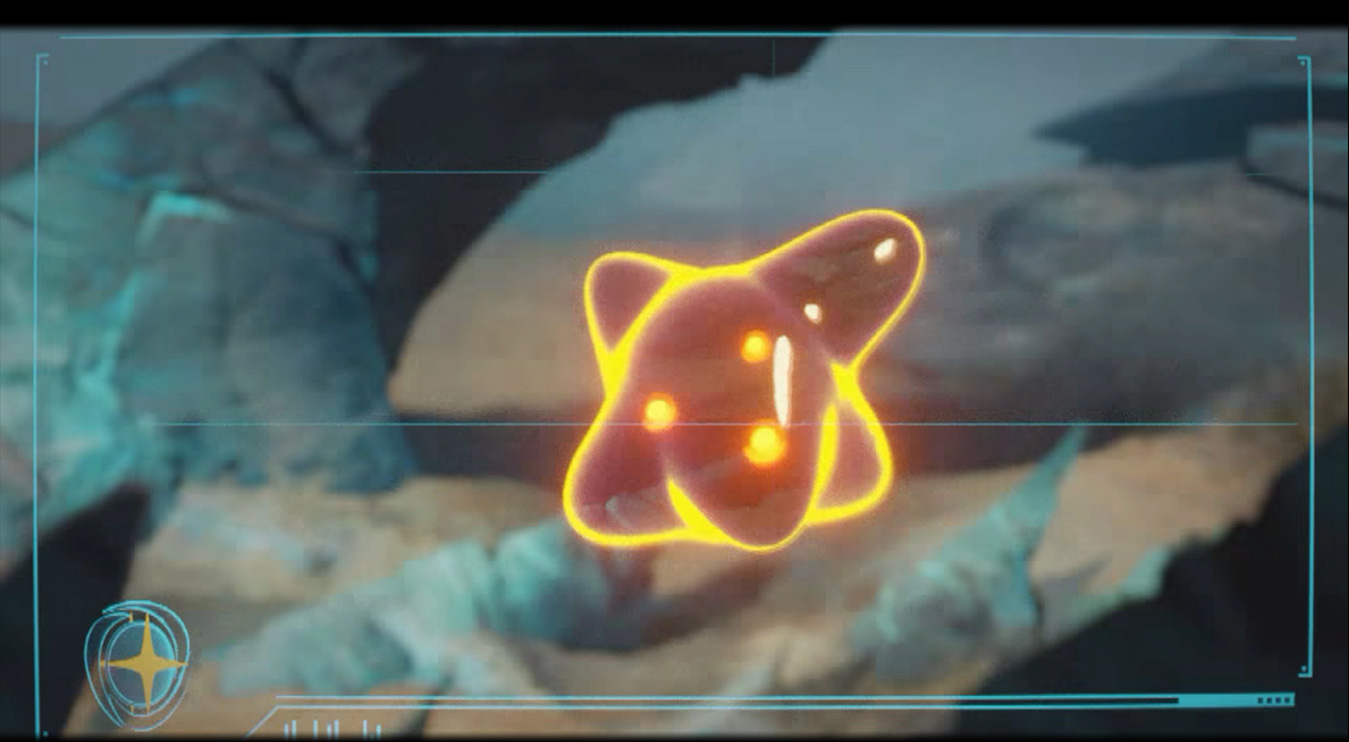 A glowing specimen appears through a scan display in Metroid Dread.